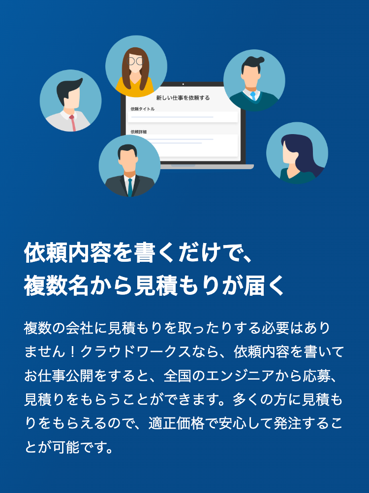 依頼内容を書くだけで、
複数名から見積もりが届く