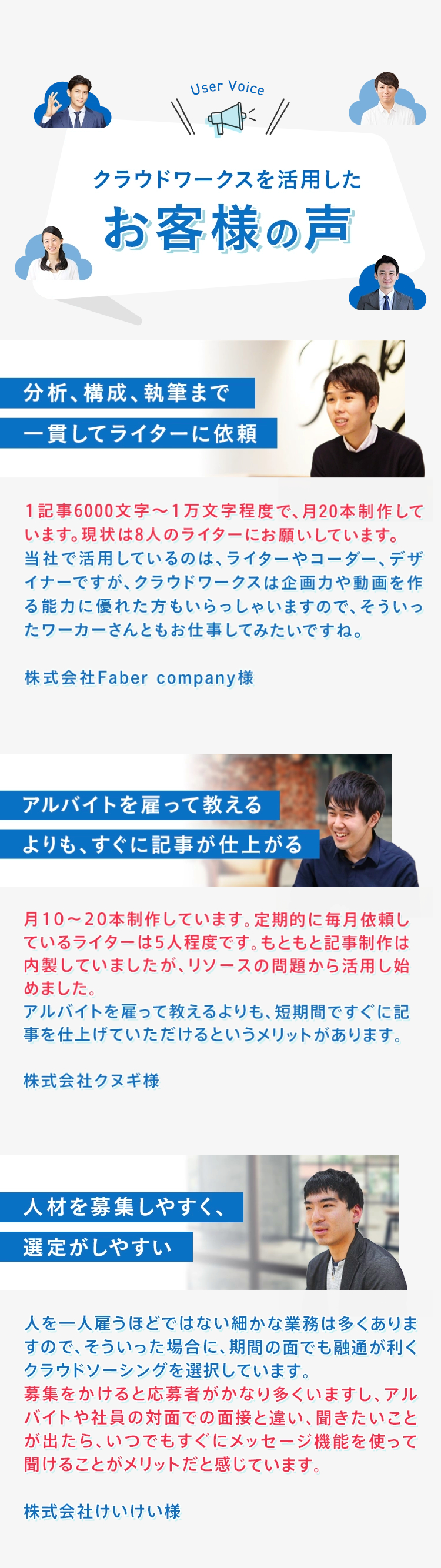 User Voice クラウドワークスを活用したお客様の声